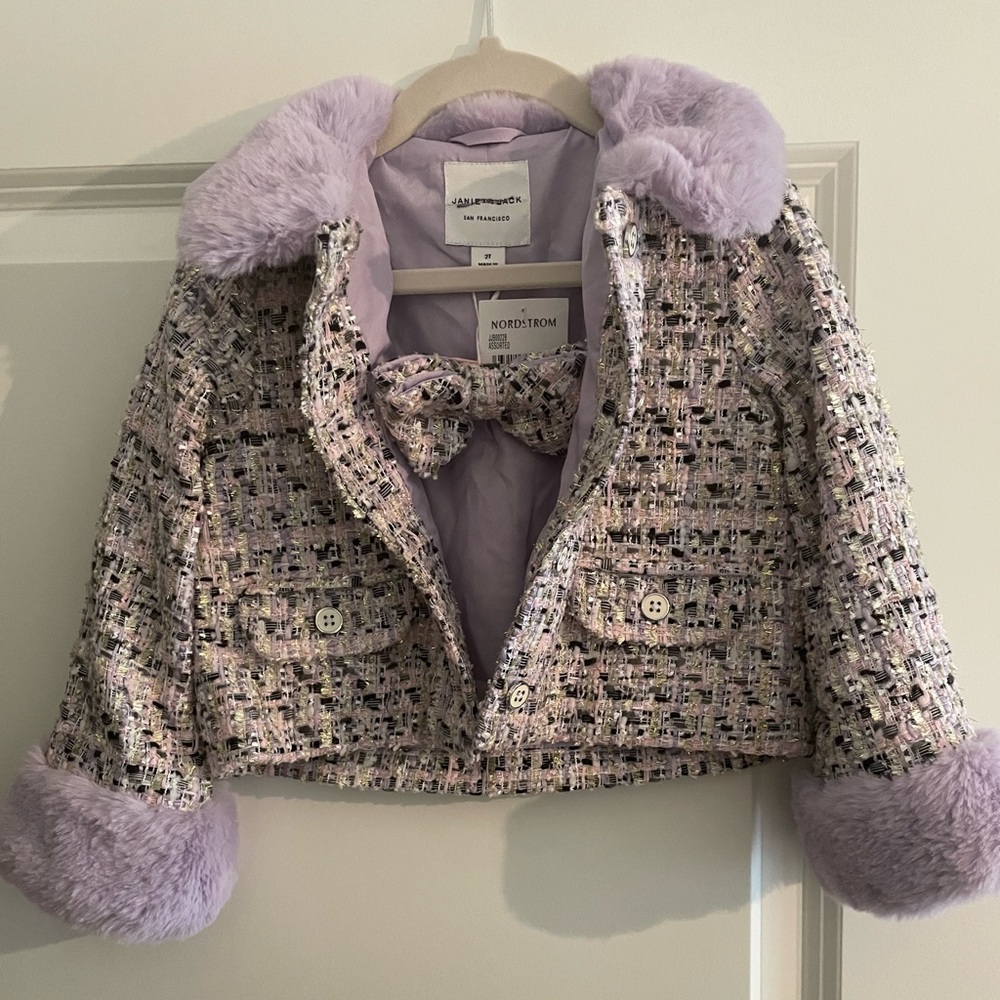Janie and Jack Girls 2T - Purple Tweed Jacket with Faux Fur Trim
